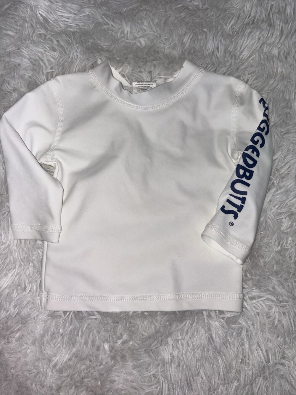 Rugged Butts Boys 3-6 Mo. White Long Sleeved Logo Arm Rashguard. Grt. Shape.